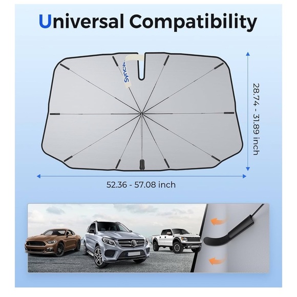 White Syncwire Car Windshield Sunshade Umbrella - Picture 2 of 8